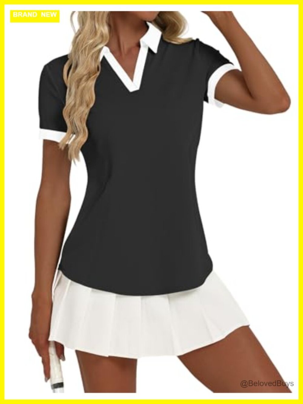 Women's Polo Shirt V-Neck Short Sleeve Stretch Golf Tennis Top